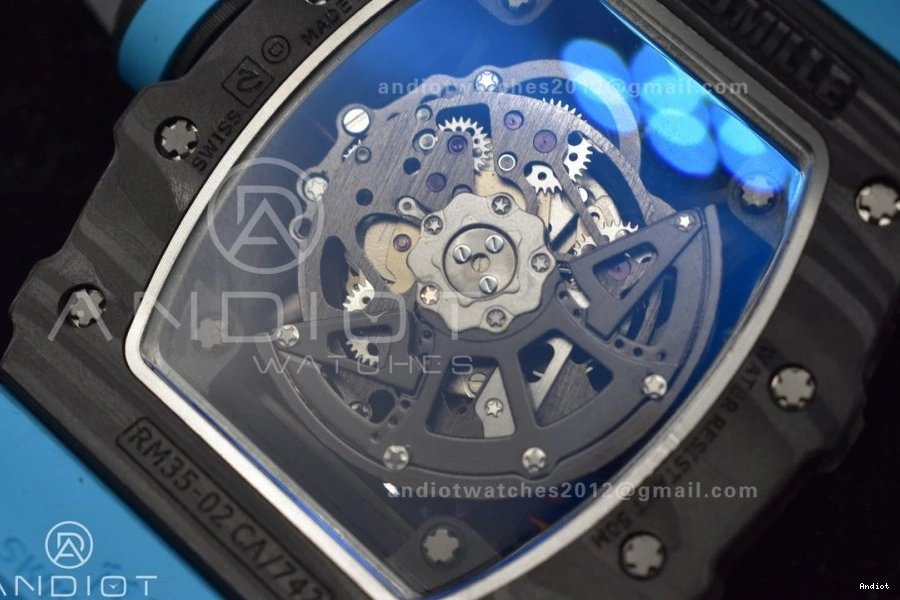 Best Red Dial Rubber Edition KUF Blue on Skeleton MIYOTA8215 RM035-02 Strap 0308